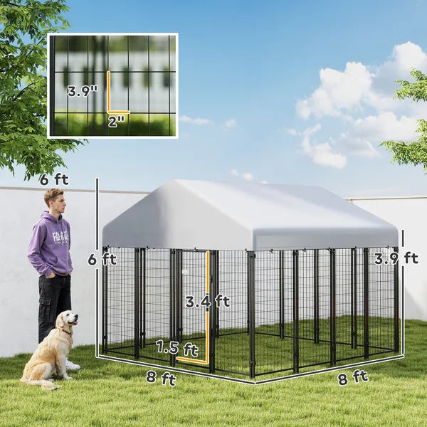 Outdoor Dog Kennel with Roof, 8' x 8' x 6' Heavy Duty Welded Wire Dog Playpen Enclosure with Escape-proof Lock - product image 3
