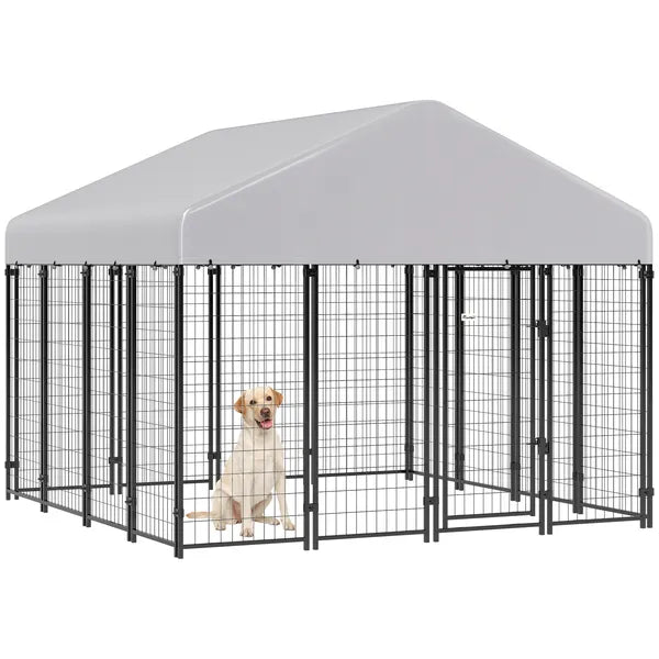 Outdoor Dog Kennel with Roof, 8' x 8' x 6' Heavy Duty Welded Wire Dog Playpen Enclosure with Escape-proof Lock - product image 11