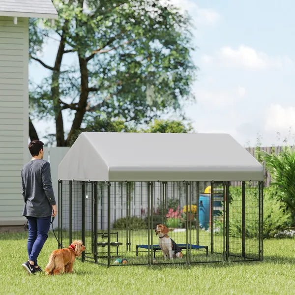 Outdoor Dog Kennel with Roof, 8' x 8' x 6' Heavy Duty Welded Wire Dog Playpen Enclosure with Escape-proof Lock - product image 2