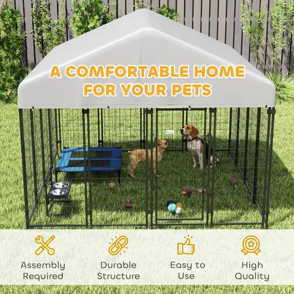 Outdoor Dog Kennel with Roof, 8' x 8' x 6' Heavy Duty Welded Wire Dog Playpen Enclosure with Escape-proof Lock - product image 7