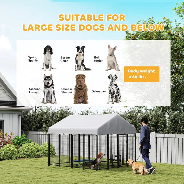 Outdoor Dog Kennel with Roof, 8' x 8' x 6' Heavy Duty Welded Wire Dog Playpen Enclosure with Escape-proof Lock - product image 8