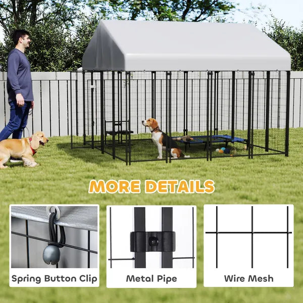Outdoor Dog Kennel with Roof, 8' x 8' x 6' Heavy Duty Welded Wire Dog Playpen Enclosure with Escape-proof Lock - product image 6