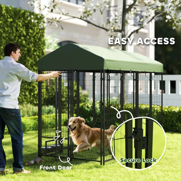 PawHut Outdoor Dog Kennel with Rotating Bowl Holders, Walk-in Pet Playpen with Waterproof Cover, 8 ft x 4 ft x 6 ft, Green - product image 6