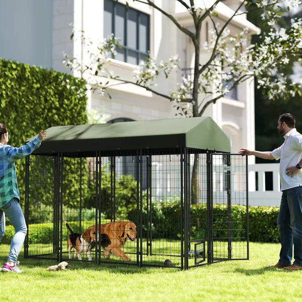PawHut Outdoor Dog Kennel with Rotating Bowl Holders, Walk-in Pet Playpen with Waterproof Cover, 8 ft x 4 ft x 6 ft, Green - product image 10