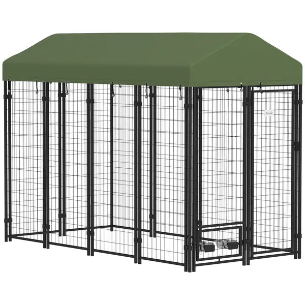 PawHut Outdoor Dog Kennel with Rotating Bowl Holders, Walk-in Pet Playpen with Waterproof Cover, 8 ft x 4 ft x 6 ft, Green - product image 11