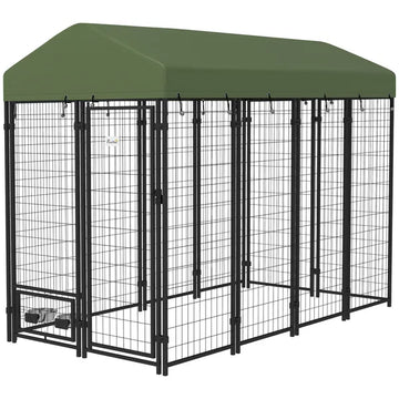 PawHut Outdoor Dog Kennel with Rotating Bowl Holders, Walk-in Pet Playpen with Waterproof Cover, 8 ft x 4 ft x 6 ft, Green - product image 1