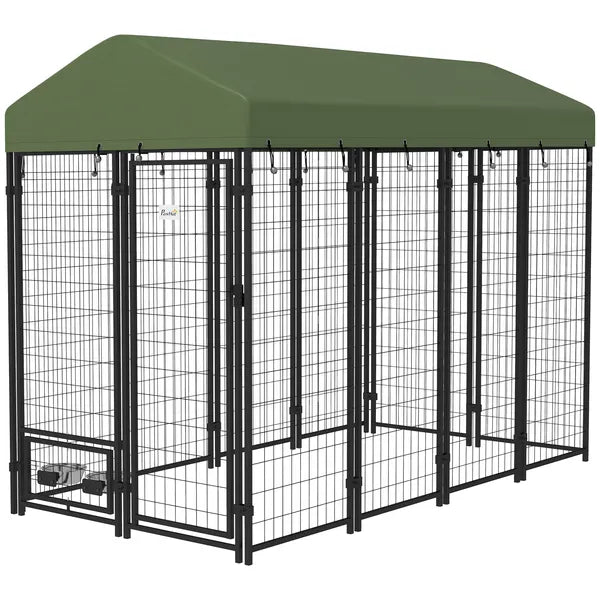 PawHut Outdoor Dog Kennel with Rotating Bowl Holders, Walk-in Pet Playpen with Waterproof Cover, 8 ft x 4 ft x 6 ft, Green - product image 1