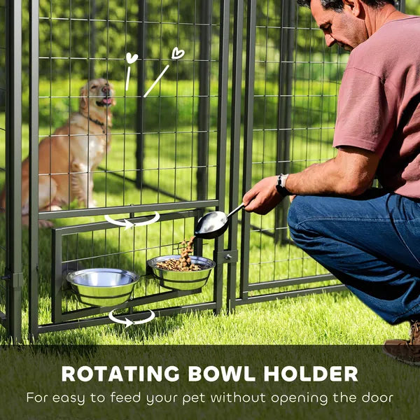 PawHut Outdoor Dog Kennel with Rotating Bowl Holders, Walk-in Pet Playpen with Waterproof Cover, 8 ft x 4 ft x 6 ft, Green - product image 5