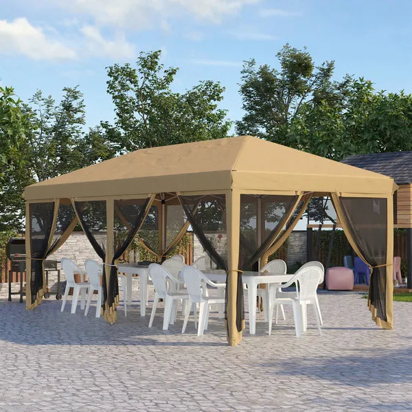 Outdoor Entertaining 10x20' Beige Pop-Up Canopy Tent with Netting Sidewalls - product image 10