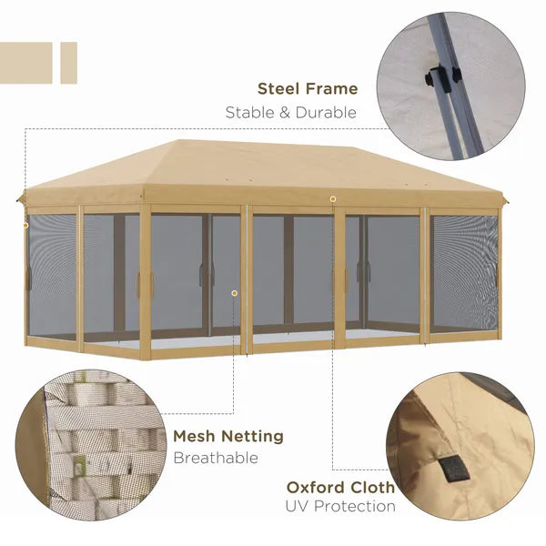 Outdoor Entertaining 10x20' Beige Pop-Up Canopy Tent with Netting Sidewalls - product image 4