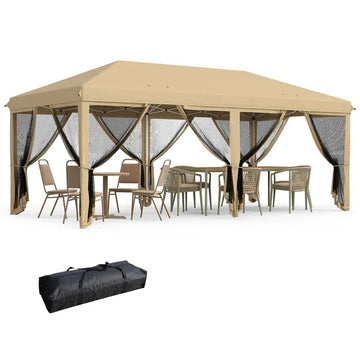 Outdoor Entertaining 10x20' Beige Pop-Up Canopy Tent with Netting Sidewalls - product image 1
