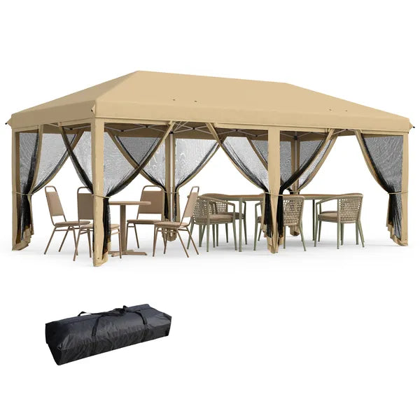 Outdoor Entertaining 10x20' Beige Pop-Up Canopy Tent with Netting Sidewalls - product image 1