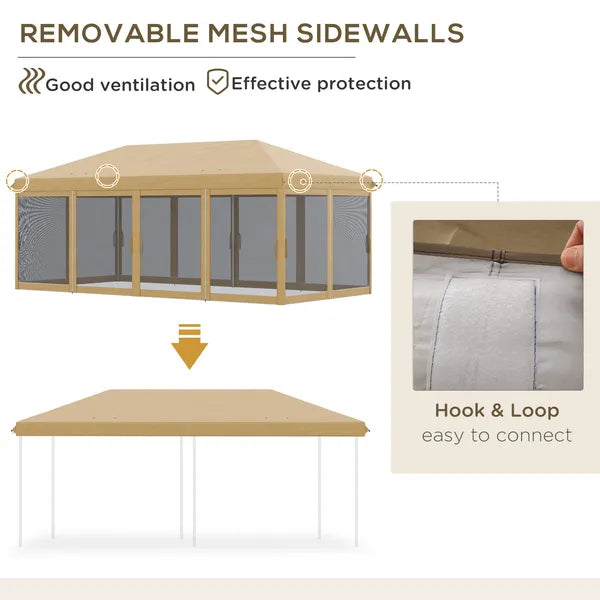 Outdoor Entertaining 10x20' Beige Pop-Up Canopy Tent with Netting Sidewalls - product image 6
