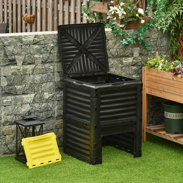 Outsunny Outdoor Garden Compost Bin 80 Gallon, Large Capacity Garden Composter for Fast Soil Fertilization, Easy Assembly, Yellow - product image 2