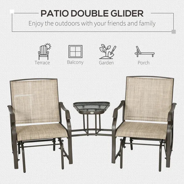 Outdoor Glider Chairs with Coffee Table, Patio 2-Seat Rocking Chair Swing Loveseat with Breathable Sling for Backyard, Garden - product image 5