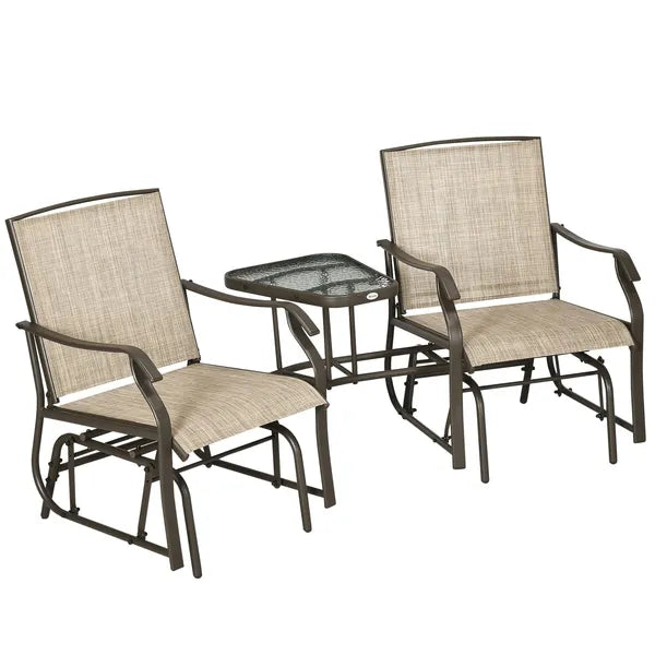 Outdoor Glider Chairs with Coffee Table, Patio 2-Seat Rocking Chair Swing Loveseat with Breathable Sling for Backyard, Garden - product image 11