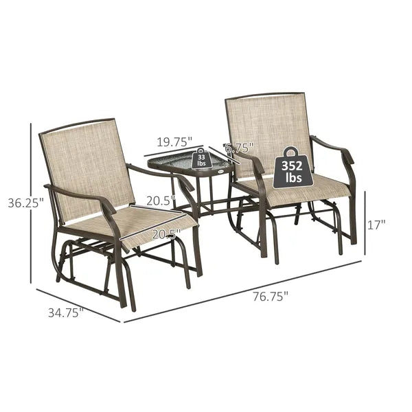 Outdoor Glider Chairs with Coffee Table, Patio 2-Seat Rocking Chair Swing Loveseat with Breathable Sling for Backyard, Garden - product image 3
