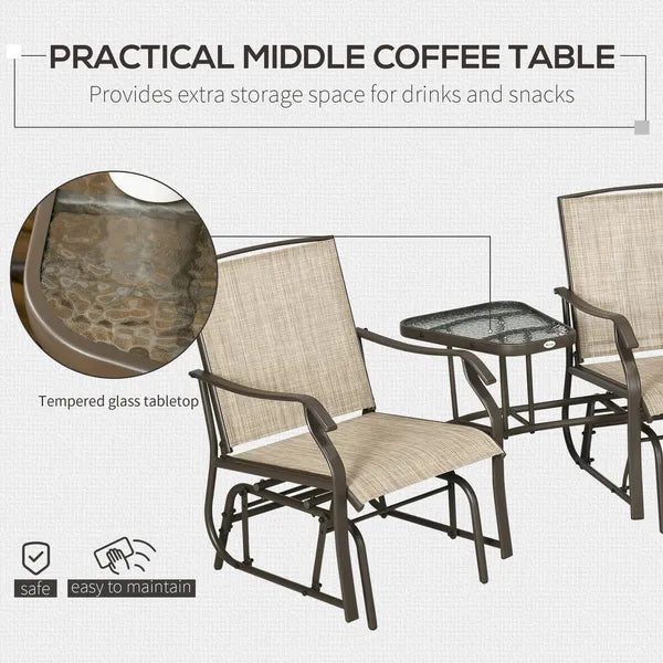 Outdoor Glider Chairs with Coffee Table, Patio 2-Seat Rocking Chair Swing Loveseat with Breathable Sling for Backyard, Garden - product image 4