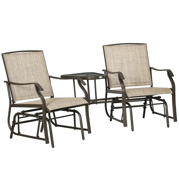 Outdoor Glider Chairs with Coffee Table, Patio 2-Seat Rocking Chair Swing Loveseat with Breathable Sling for Backyard, Garden - product image 1