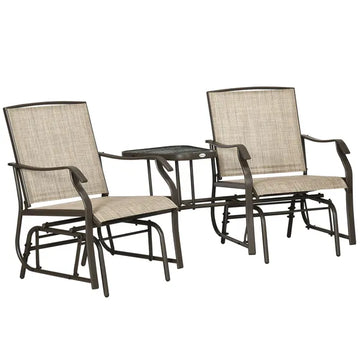 Outdoor Glider Chairs with Coffee Table, Patio 2-Seat Rocking Chair Swing Loveseat with Breathable Sling for Backyard, Garden - product image 1