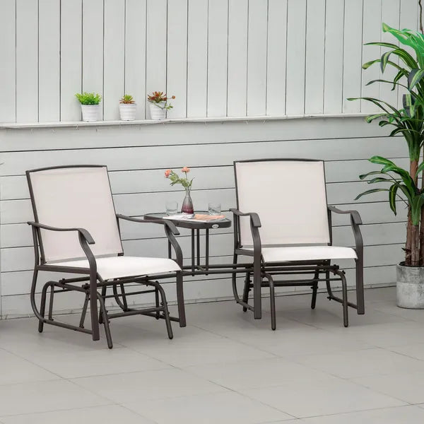 2 Seat Outdoor Glider Chair with Coffee Table and Breathable Sling, Beige - product image 2