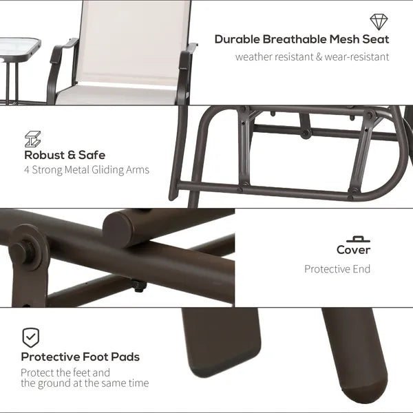 2 Seat Outdoor Glider Chair with Coffee Table and Breathable Sling, Beige - product image 5