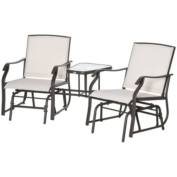 2 Seat Outdoor Glider Chair with Coffee Table and Breathable Sling, Beige - product image 11