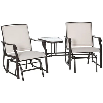 2 Seat Outdoor Glider Chair with Coffee Table and Breathable Sling, Beige - product image 1