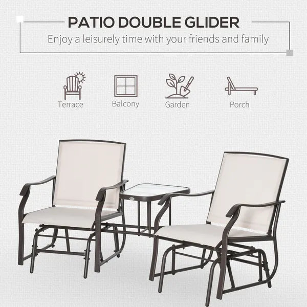 2 Seat Outdoor Glider Chair with Coffee Table and Breathable Sling, Beige - product image 6