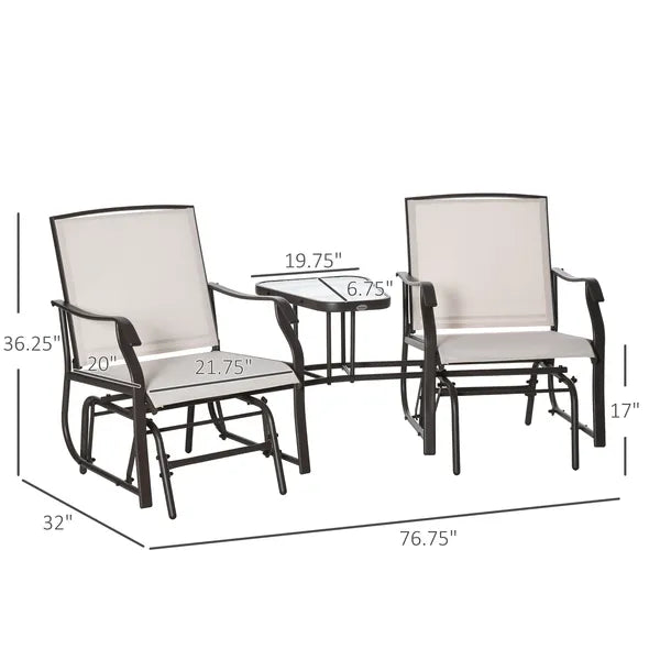 2 Seat Outdoor Glider Chair with Coffee Table and Breathable Sling, Beige - product image 3