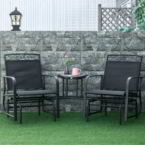 Outsunny Outdoor Glider Chairs with Coffee Table, Patio 2-Seat Rocking Chair Swing with Breathable Sling for Backyard, Garden and Porch, Black - product image 2