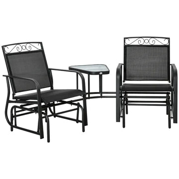 Outsunny Outdoor Glider Chairs with Coffee Table, Patio 2-Seat Rocking Chair Swing with Breathable Sling for Backyard, Garden and Porch, Black - product image 1