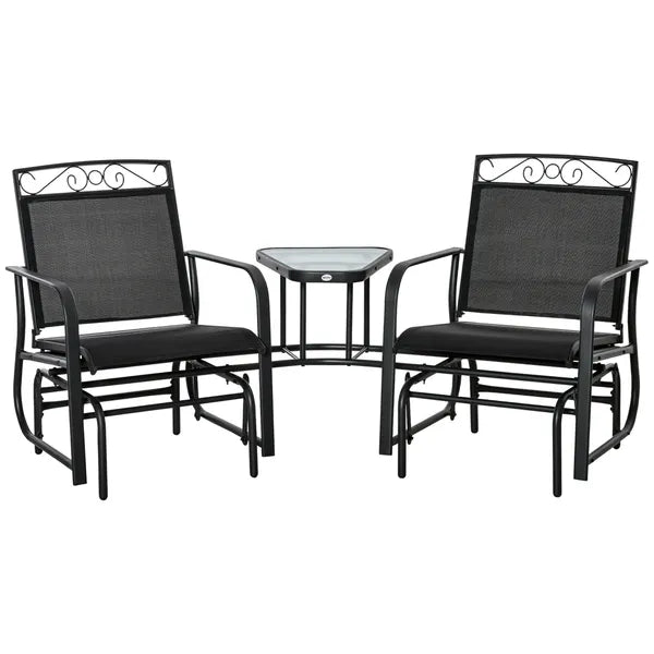 Outsunny Outdoor Glider Chairs with Coffee Table, Patio 2-Seat Rocking Chair Swing with Breathable Sling for Backyard, Garden and Porch, Black - product image 11