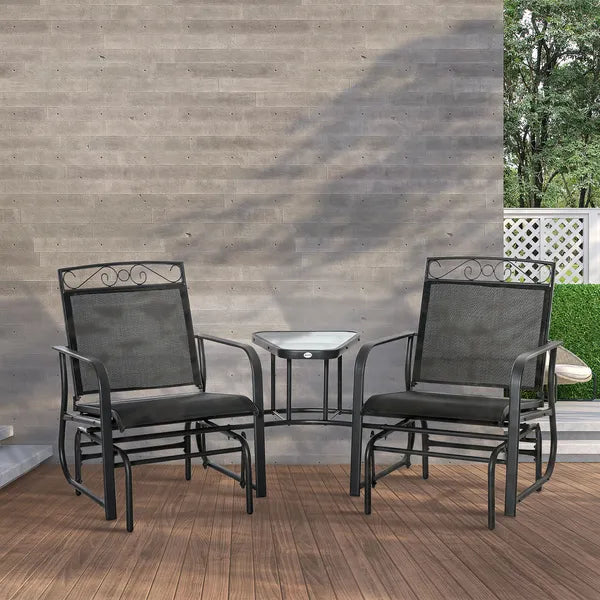 Outsunny Outdoor Glider Chairs with Coffee Table, Patio 2-Seat Rocking Chair Swing with Breathable Sling for Backyard, Garden and Porch, Black - product image 10
