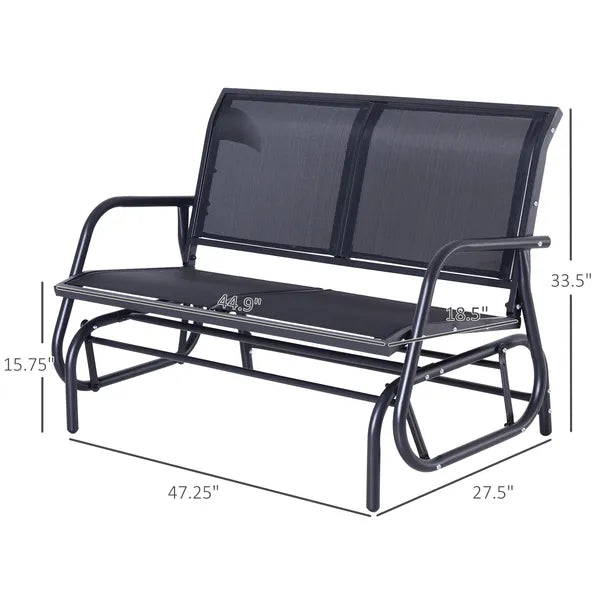 Outdoor Glider Rocking Chair for 2, Patio Bench Swing with Steel Frame, for Garden, Porch - Black - product image 3