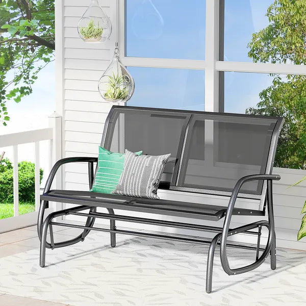 Outdoor Glider Rocking Chair for 2, Patio Bench Swing with Steel Frame, for Garden, Porch - Black - product image 2