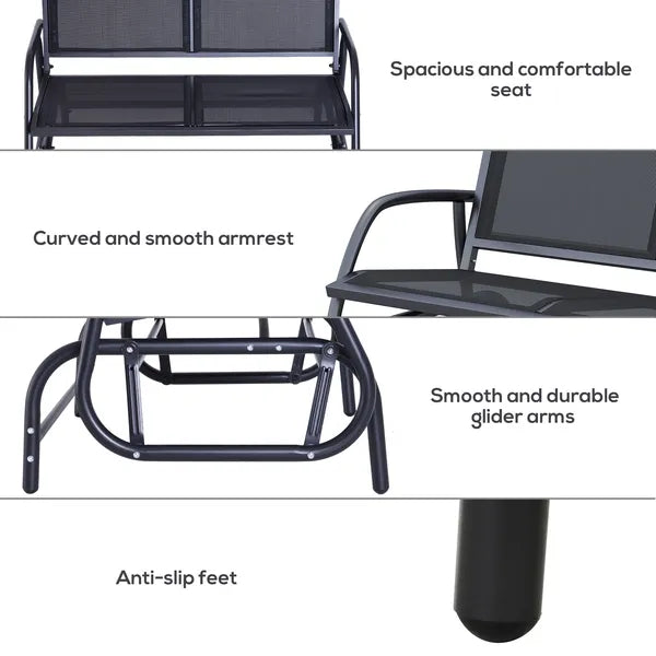Outdoor Glider Rocking Chair for 2, Patio Bench Swing with Steel Frame, for Garden, Porch - Black - product image 7