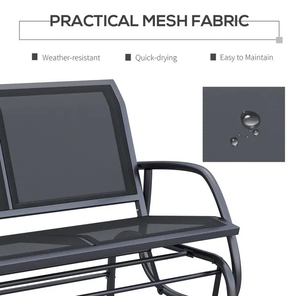Outdoor Glider Rocking Chair for 2, Patio Bench Swing with Steel Frame, for Garden, Porch - Black - product image 5