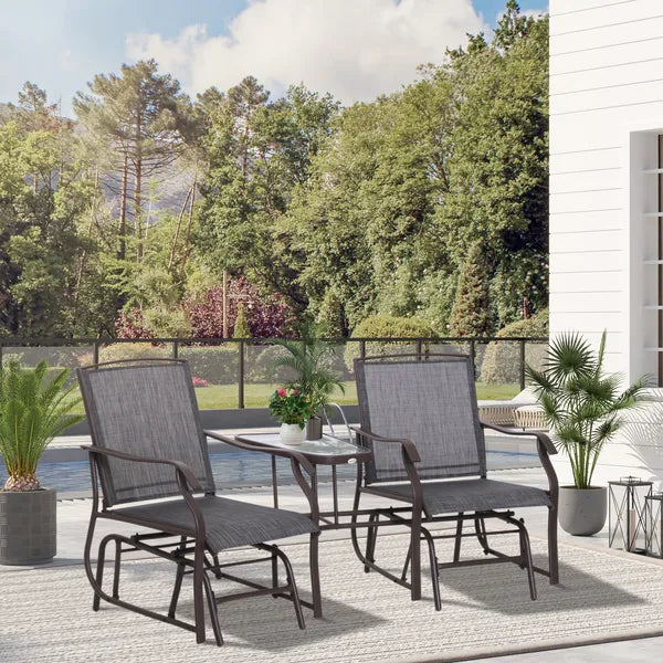Outsunny Outdoor Glider Swing 2-Seat Independent Chairs Grey with Center Coffee Table - product image 2