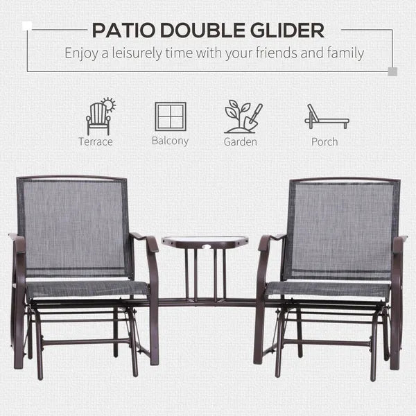 Outsunny Outdoor Glider Swing 2-Seat Independent Chairs Grey with Center Coffee Table - product image 6