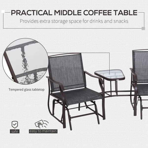 Outsunny Outdoor Glider Swing 2-Seat Independent Chairs Grey with Center Coffee Table - product image 4