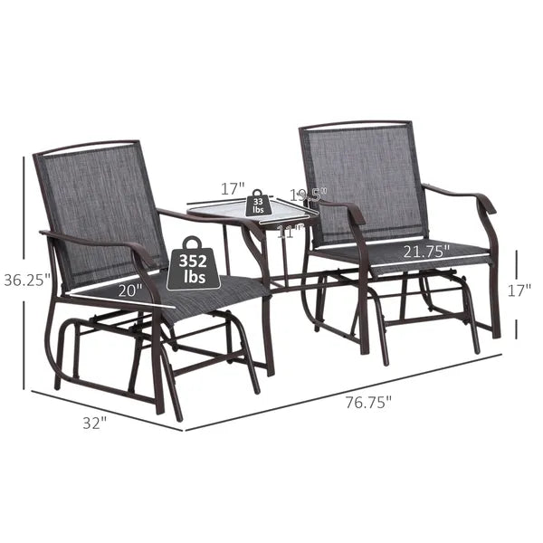 Outsunny Outdoor Glider Swing 2-Seat Independent Chairs Grey with Center Coffee Table - product image 3