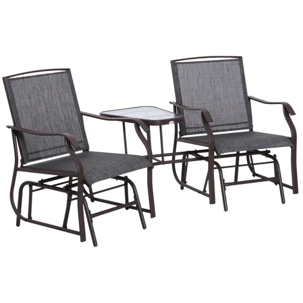 Outsunny Outdoor Glider Swing 2-Seat Independent Chairs Grey with Center Coffee Table - product image 11