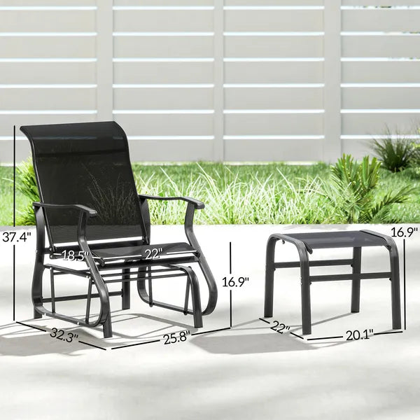 Outsunny Outdoor Glider with Ottoman, Patio Glider Chair Set with High Back, Wide Seat for Porch, Garden, Backyard, Black - product image 3