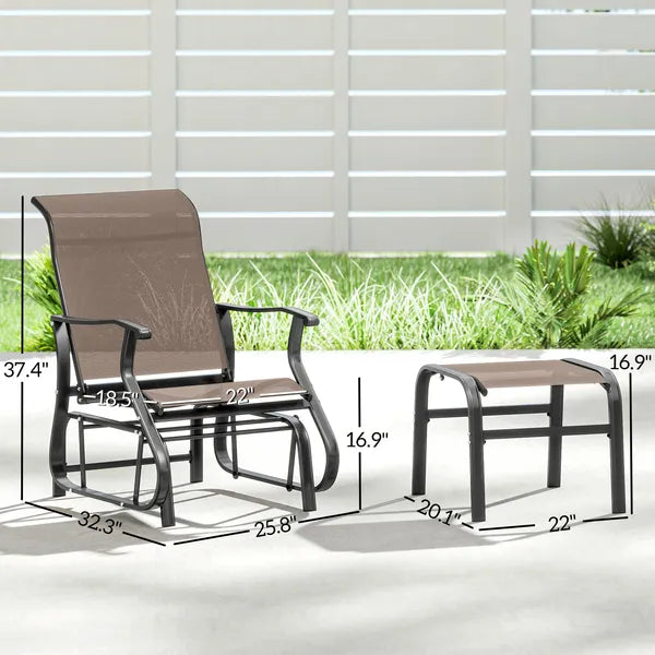 Outsunny Outdoor Glider with Ottoman, Patio Glider Chair Set with High Back, Wide Seat for Porch, Garden, Backyard, Brown - product image 3