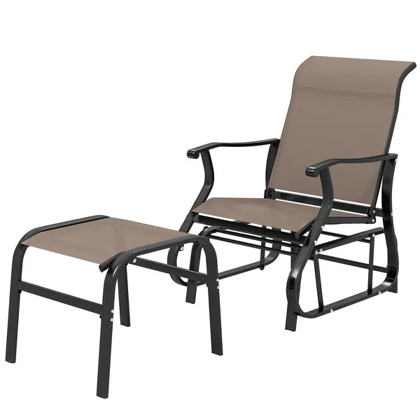 Outsunny Outdoor Glider with Ottoman, Patio Glider Chair Set with High Back, Wide Seat for Porch, Garden, Backyard, Brown - product image 1