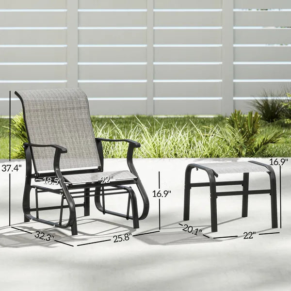 Outsunny Outdoor Glider with Ottoman, Patio Glider Chair Set with High Back, Wide Seat for Porch, Garden, Backyard, Gray - product image 3
