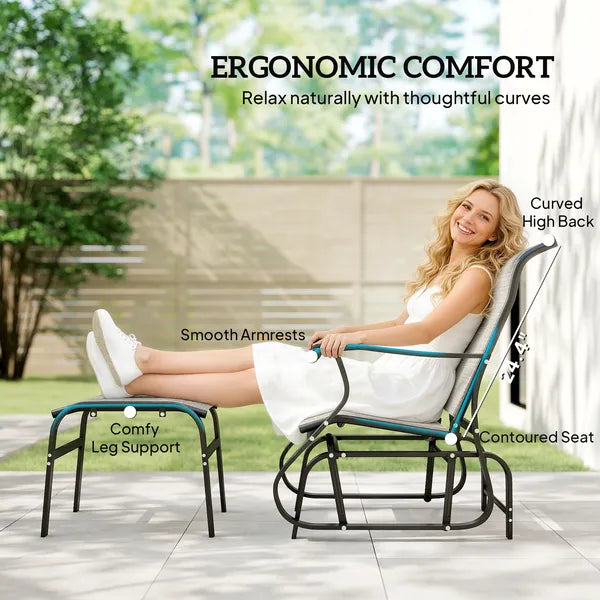 Outsunny Outdoor Glider with Ottoman, Patio Glider Chair Set with High Back, Wide Seat for Porch, Garden, Backyard, Gray - product image 5