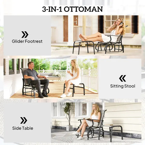 Outsunny Outdoor Glider with Ottoman, Patio Glider Chair Set with High Back, Wide Seat for Porch, Garden, Backyard, Gray - product image 7