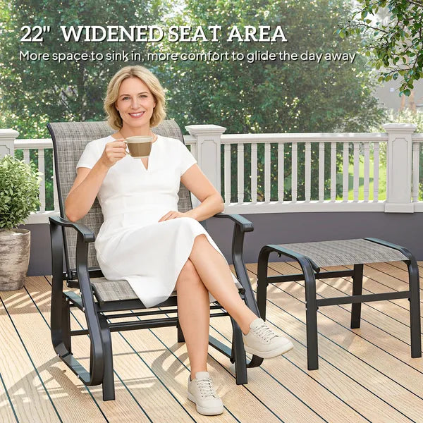 Outsunny Outdoor Glider with Ottoman, Patio Glider Chair Set with High Back, Wide Seat for Porch, Garden, Backyard, Gray - product image 6